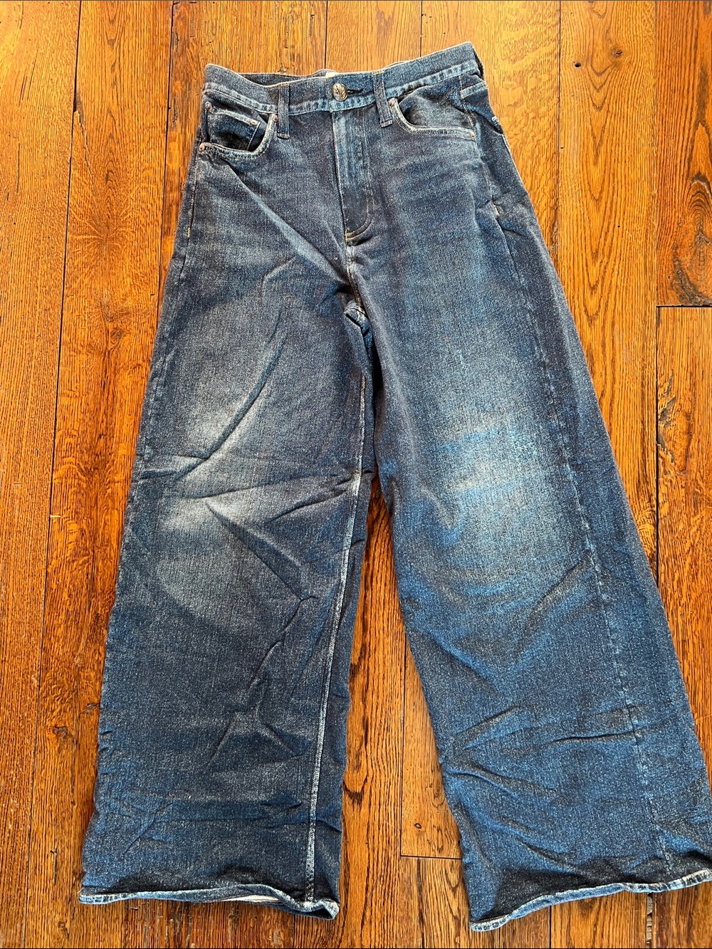 rag & bone Washed Blue Wide-Leg Flare Jeans